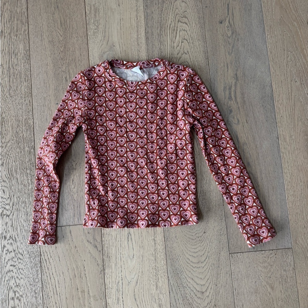 Zara Kids Long Sleeve Heart Print Tee - Red and White